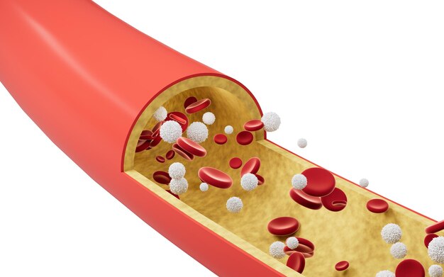 Zdjęcie czerwone i białe krwinki w naczyniach krwionośnych renderowania 3d