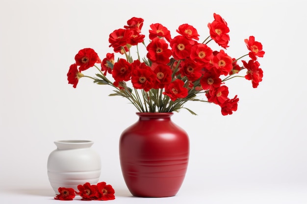Zdjęcie czerwone i białe wazony z kwiatami na białej lub przezroczystej powierzchni png przezroczyste tło