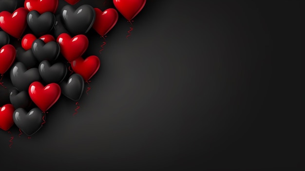 czerwone i czarne błyszczące balony serca z pustą przestrzenią Zestaw balonów powietrznych