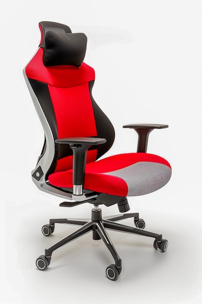 Czerwone i czarne krzesło biurowe z czarnym oparciem dla głowy