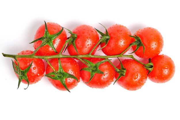 Czerwone i dojrzałe pomidorki koktajlowe białe tło