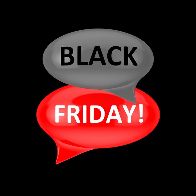 Czerwone i szare dymki znakiem Black Friday na czarnym tle. Renderowanie 3D
