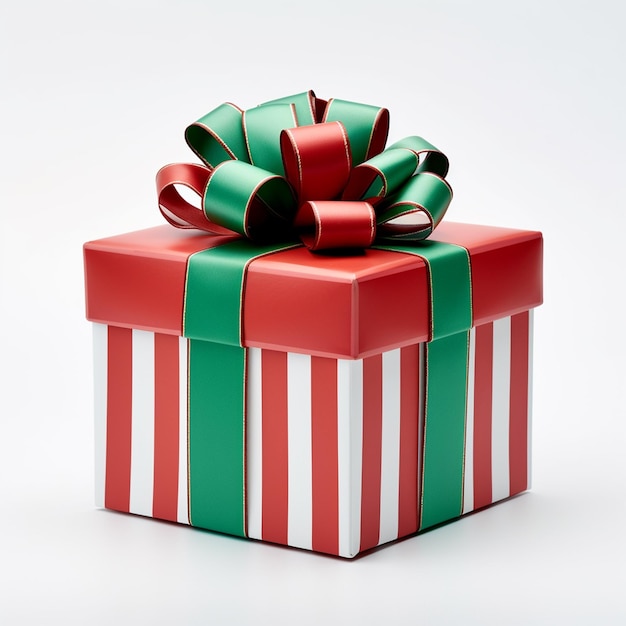 Zdjęcie czerwone i zielone pudełko z prezentami świątecznymi na białym tle