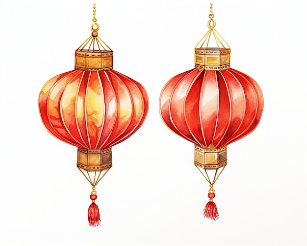 Czerwone i złote chińskie latarnie odizolowane na białym tle Azjatycki festiwal czerwonych lamp Nowego Roku
