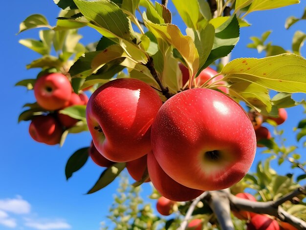 Czerwone jabłka na drzewie w sadze Dojrzałe jabłka w gałęzi drzewa
