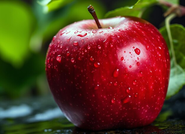 Czerwone jabłko na zielonym tle generowane przez AI
