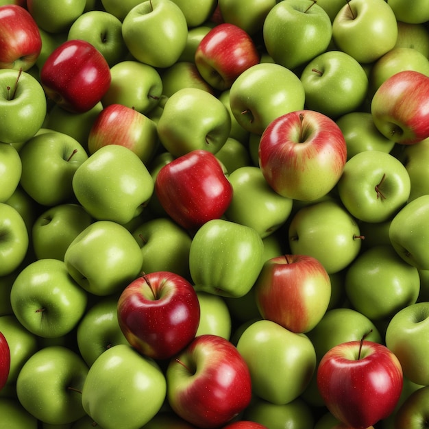 Czerwone jabłko na zielonym tle, widok z góry Koncepcja zdrowej żywności