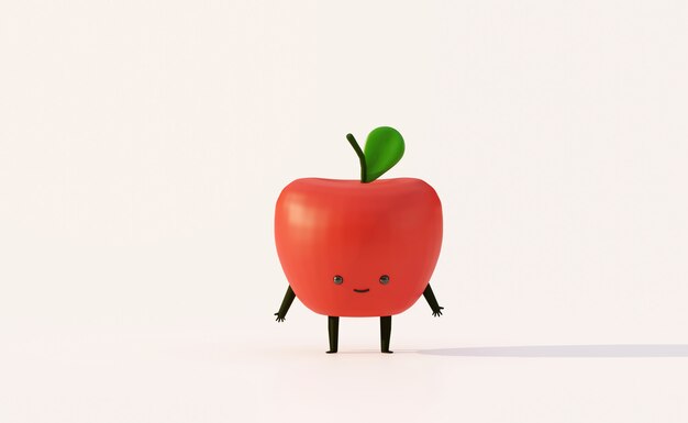 Czerwone jabłko owoc zabawny styl kreskówek