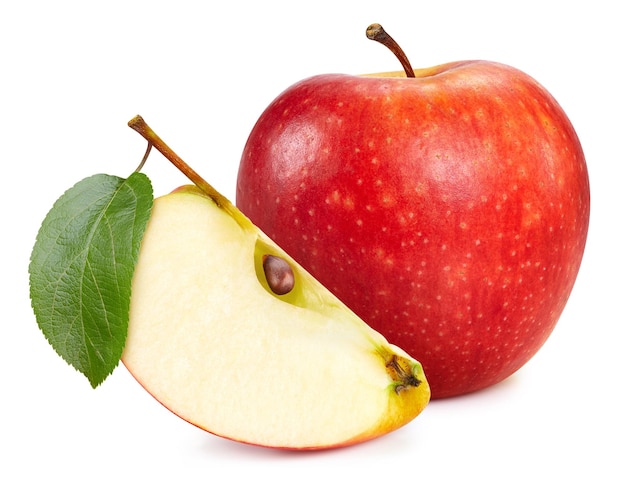 Czerwone jabłko wyizolowanych na białym tle Smak jabłkowy z liściem Pełna głębia ostrości ze ścieżką przycinającą