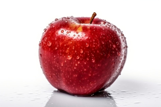 Czerwone jabłko z kropelami wody na białym tle Generatywna sztuczna inteligencja