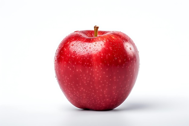 Czerwone jabłko z kroplami wody na białym tle