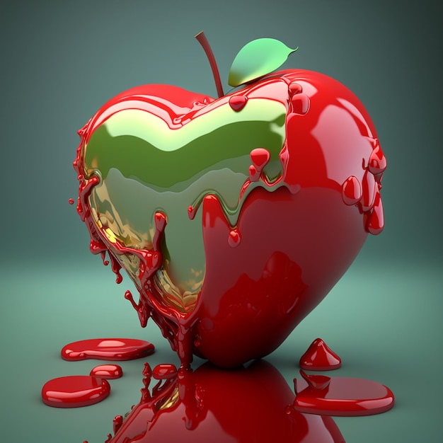 Czerwone jabłko z zieloną i czerwoną farbą jest w ciemnym pokoju.