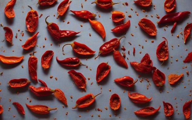 Zdjęcie czerwone kawałki pieprzu chili wdzięcznie pływają w powietrzu generowane przez ai