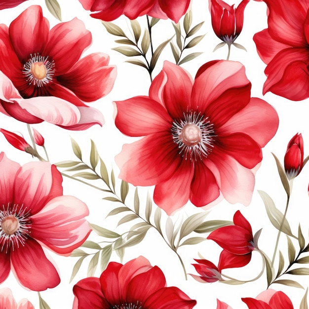 Czerwone kwiaty akwarelowy bezszwowy wzorzec akvarelowy obraz kwiatów kwiatowych