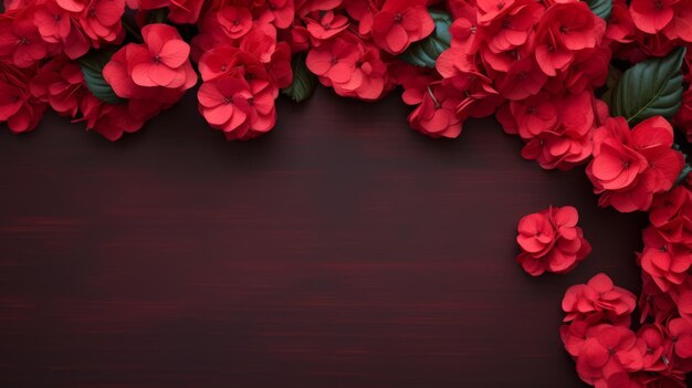 Zdjęcie czerwone kwiaty na ciemnym drewnie świętowy minimalistyczny uhd image