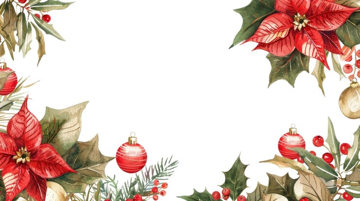 Zdjęcie czerwone kwiaty poinsettia i liście holly izolowane z białym tłem aig56