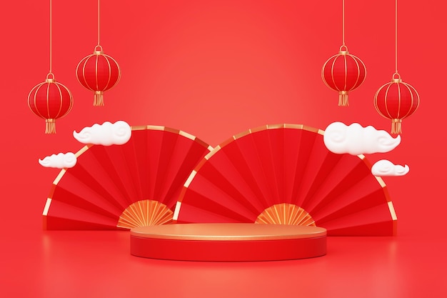 Czerwone luksusowe podium chiński nowy rok produkt stojak na podium tło cokołu renderowania 3D
