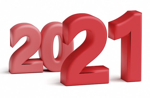 Czerwone numery 2021 nowego roku na białym tle
