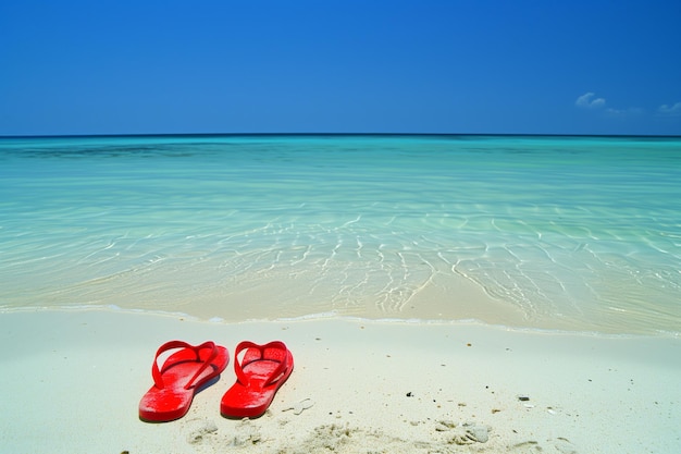 Czerwone pantofle na tropikalnej plaży