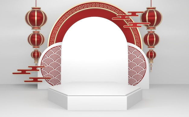 Czerwone podium, minimalne podium, geometryczne i dekoracyjne, japońskie odcienie