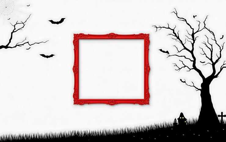 Zdjęcie czerwone ramy i czarne sylwetki tworzą przerażające tło halloween dla twojego projektu