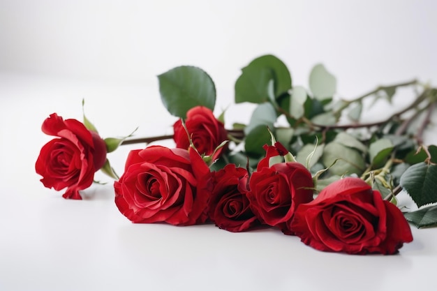 Czerwone róże na białym tle dla eleganckiego i klasycznego wyglądu stworzonego za pomocą generatywnego ai