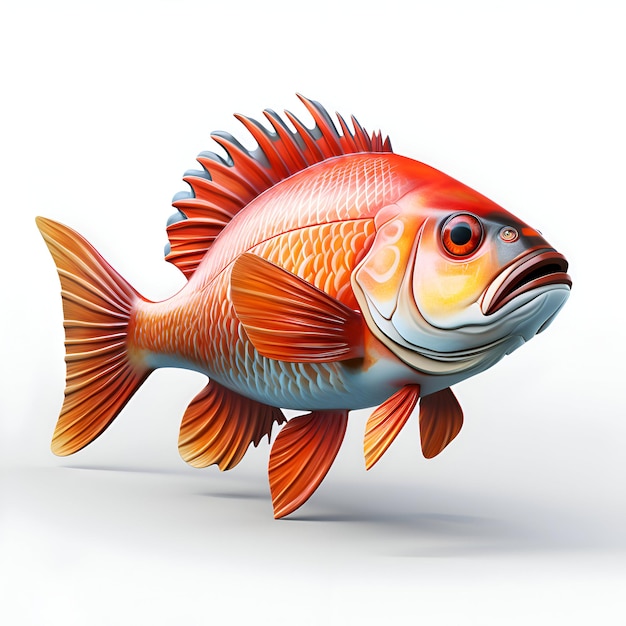Czerwone ryby izolowane na białym tle 3D ilustracja w stylu kreskówki