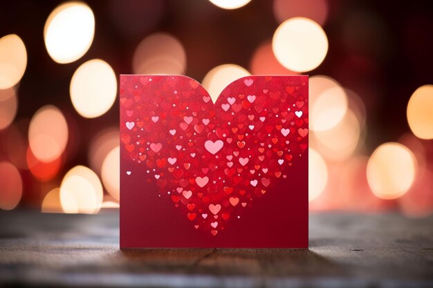 Czerwone serce bokeh tło kartka z życzeniami na Święto Walentynek