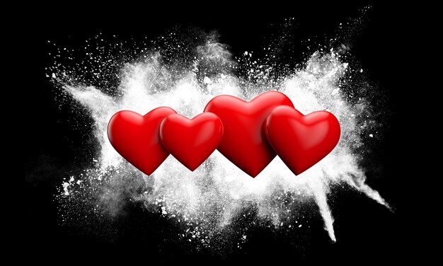 Zdjęcie czerwone serce miłości przeciwko renderowaniu eksplozji proszku grunge d