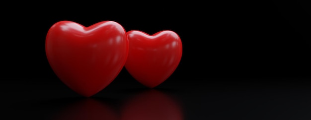 Czerwone serce na pustym czarnym tle Kopiowanie baneru 3D