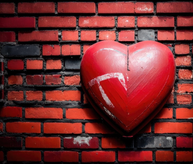 czerwone serce na tle ceglanego muru