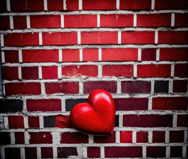 czerwone serce na tle ceglanego muru