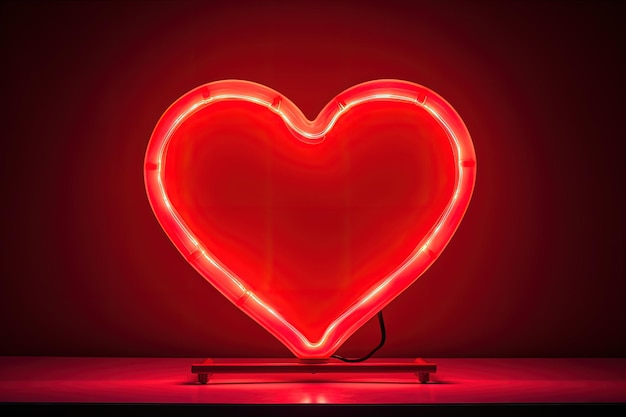 Czerwone serce z neonowej miłości i koncepcji walentynkowej Generative AI
