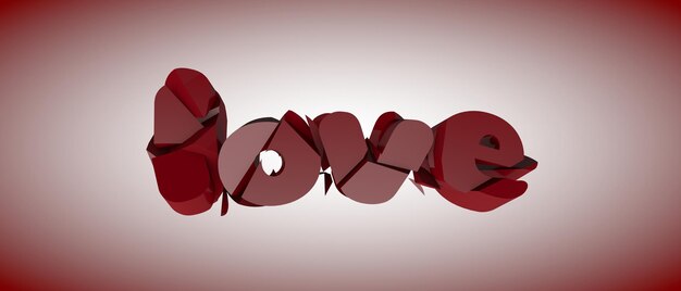Zdjęcie czerwone słowo miłość rozpada się na kawałki. ilustracja 3d, renderowanie 3d.