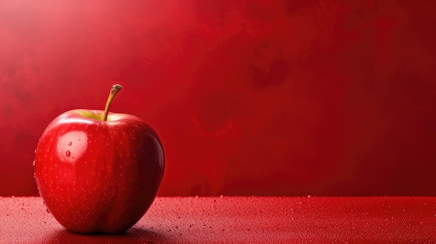 Czerwone soczyste, zdrowe jabłko na czerwonym sztandarze Zjedz sztandar Dnia Czerwonego Jabłka AI
