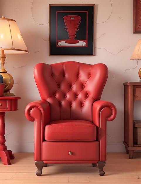 Zdjęcie czerwone starożytne krzesło w realistycznym stylu na białym tle