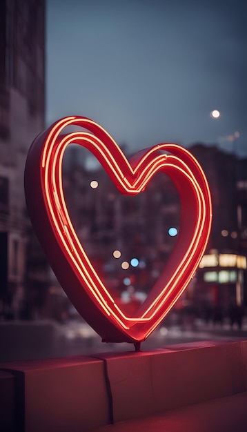 Zdjęcie czerwone światło neonowe w kształcie serca w nocy koncepcja dnia walentynek