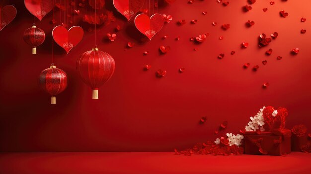Czerwone tło dla sceny chińskiego Nowego Roku dla Walentynek serca dla miłości przestrzeń nastroju dla tekstu
