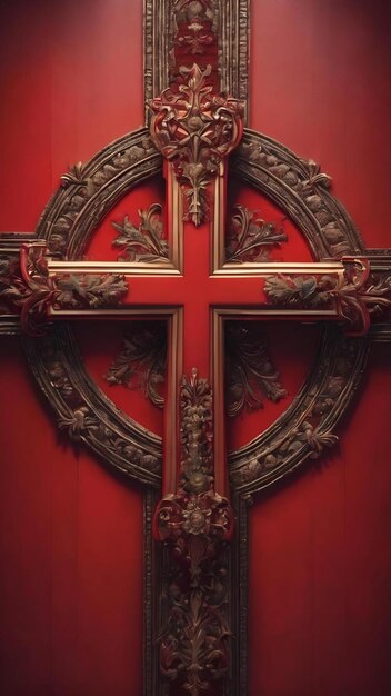 Zdjęcie czerwone tło z krzyżem w środku
