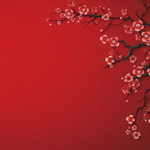 Czerwone tło z kwiatami Miejsce dla treści Obchody chińskiego Nowego Roku