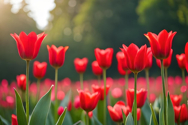 czerwone tulipany na polu czerwonych kwiatów