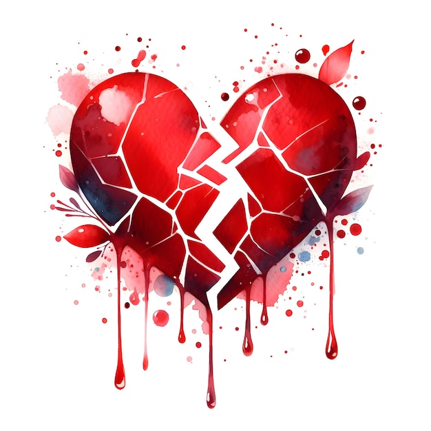 Zdjęcie czerwone złamane serce akwarelowe farby do dekoracji kartki na dzień walentynek