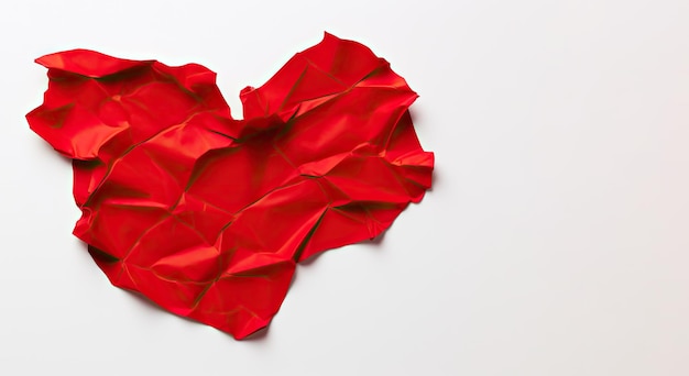 Czerwone, zmięte papierowe serce na białym tle ilustracja 3D Zmięte czerwone serce, papier na białym tle Koncepcja złamanego serca Wygenerowane przez sztuczną inteligencję