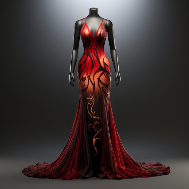 czerwono-czarna sukienka na manekinie