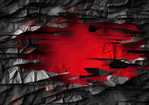 Czerwono-czarne tło z dziurą pośrodku, na której znajduje się czerwona plama.