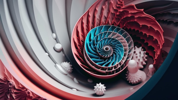 Czerwono-niebieska papierowa rzeźba ze spiralnym projektem Generative AI image