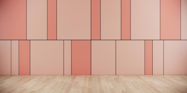 Czerwono-różowa pastelowa ściana i drewniana podłoga pusty pokój do aranżacji wnętrz i dekoracji