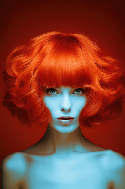 Zdjęcie czerwonowłosą kobietę z niebieskim oświetleniem