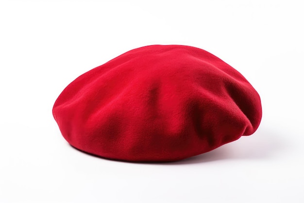 Czerwony beret lub francuski kapelusz izolowany na białym tle