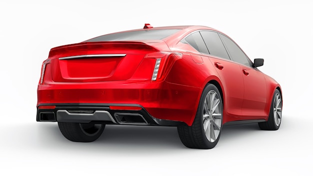 Czerwony biznesowy sedan klasy premium w sportowej konfiguracji na białym tle renderowania 3d